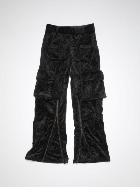 Crinkled velvet cargo trousers - Black