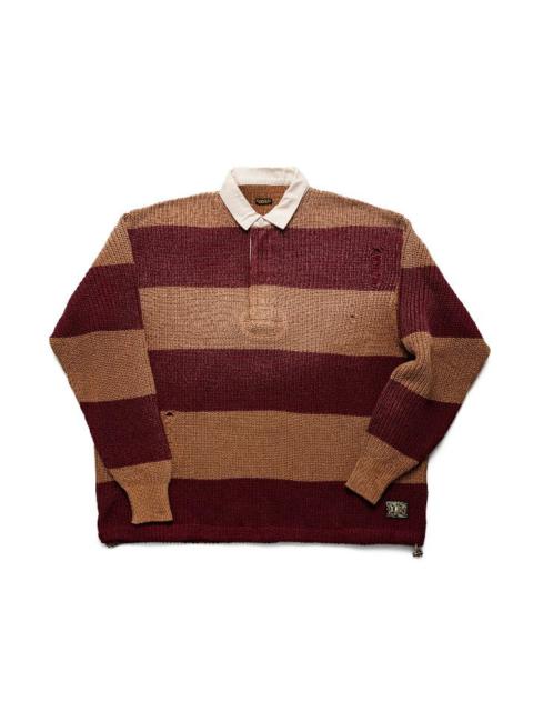 Kapital 5G Cotton Knit RUGGER Shirt - Brown x Burgundy
