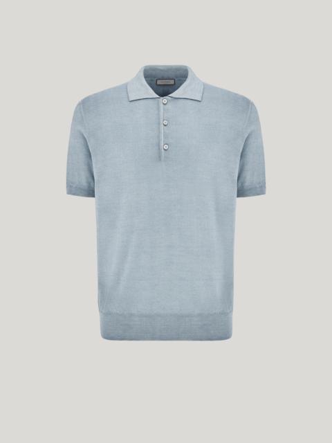 Canali CANALI NUVOLA BRIANZA GREEN GARMENT-DYED WOOL AND SILK POLO SHIRT