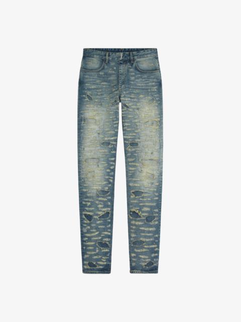 SLIM FIT JEANS IN DESTROYED DENIM WITH STUDS