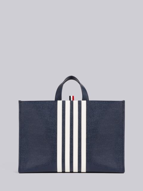 Thom Browne Navy Pebbled Calfskin 4-Bar Applique Squared Tote