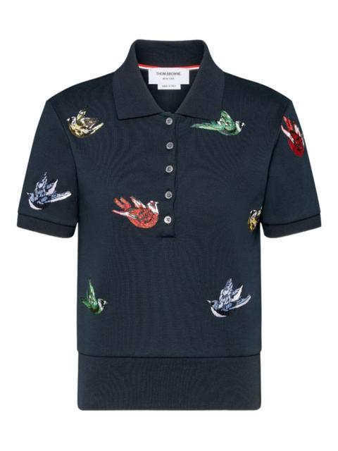 Thom Browne bird-embroidered rib-cuff polo shirt