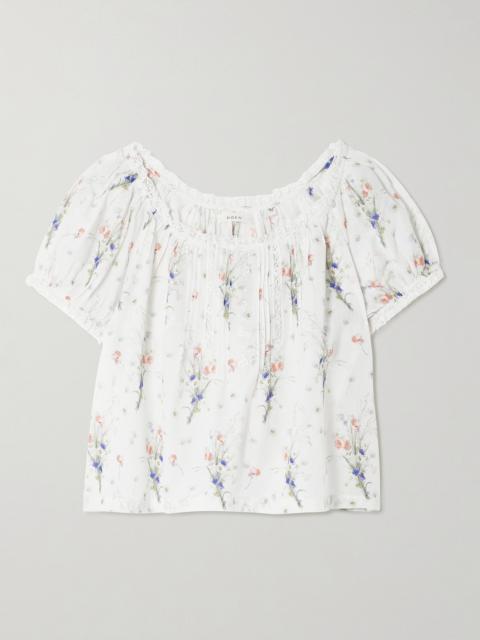 DÔEN Frederica Lace-trimmed Floral-print Pintucked Organic Cotton-voile Blouse