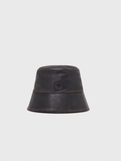 maje Distressed leather bucket hat