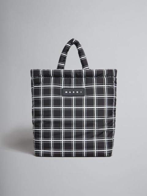 BLACK CHECKED NYLON PUFF TOTE BAG