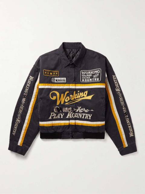 Kapital Cropped Appliquéd Embroidered Padded Cotton-Twill Jacket