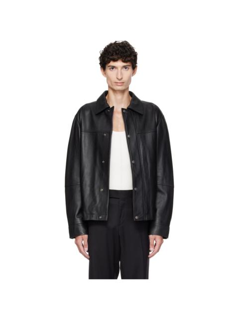 BOSS Black Regular-Fit Metal Logo Buttons Leather Jacket