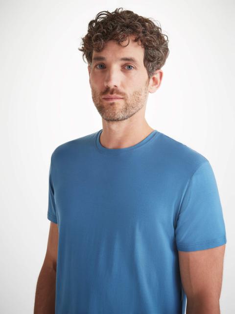 Derek Rose Men's T-Shirt Basel Micro Modal Stretch Steel Blue