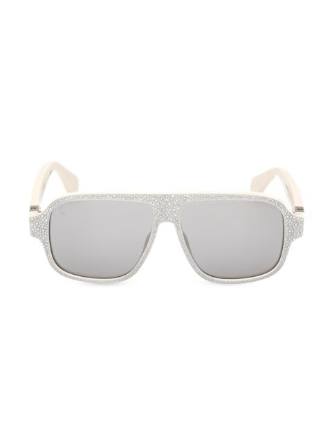 Christian Louboutin Men's Roller 57MM Crystal-Embellished Pilot Sunglasses - White Smoke
