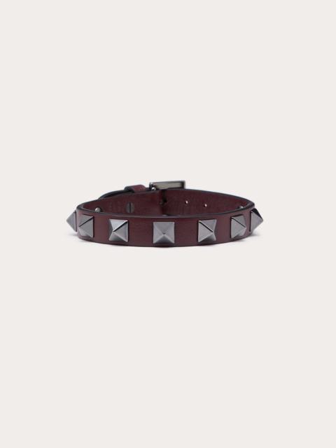 Rockstud leather bracelet with ruthenium studs