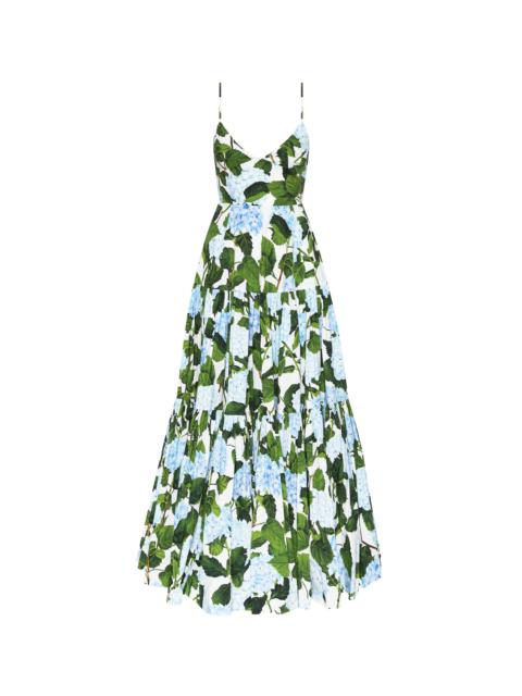 Oscar de la Renta SLEEVELESS HYDRANGEA POPLIN MAXI DRESS