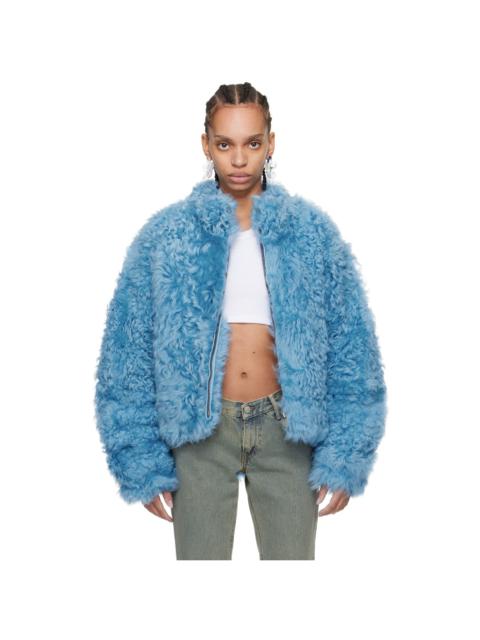 Blue Stand Collar Shearling Jacket