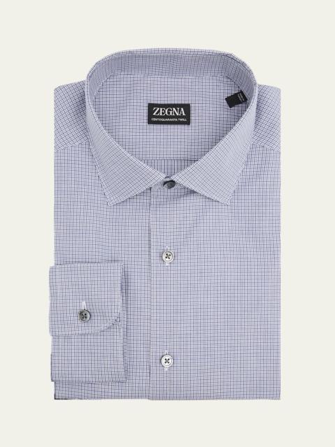 ZEGNA Men's Micro-Plaid Centoquaranta Twill Dress Shirt