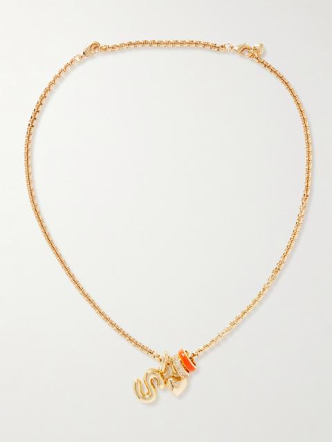 ROXANNE ASSOULIN Puffy Initial Gold-tone, Enamel And Cubic Zirconia Necklace