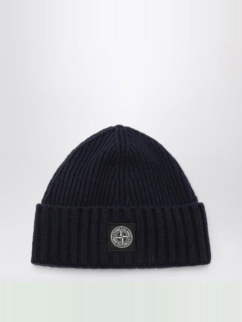 Stone Island Navy wool-blend beanie with logo patch