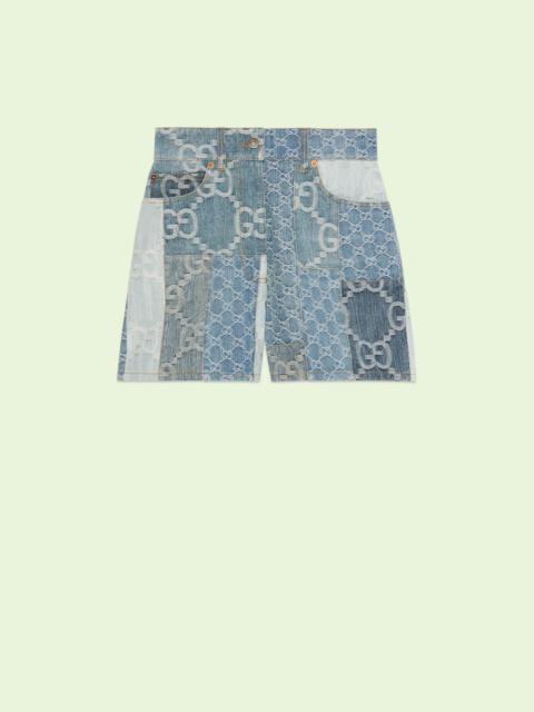 GUCCI GG denim patchwork shorts