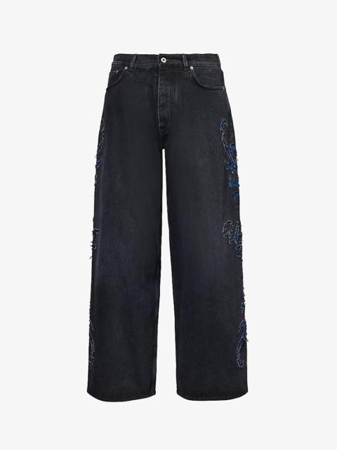 Off-White Natlover distressed wide-leg jeans