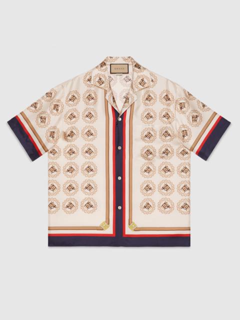 Blue Geometric G-print silk bowling shirt, Gucci