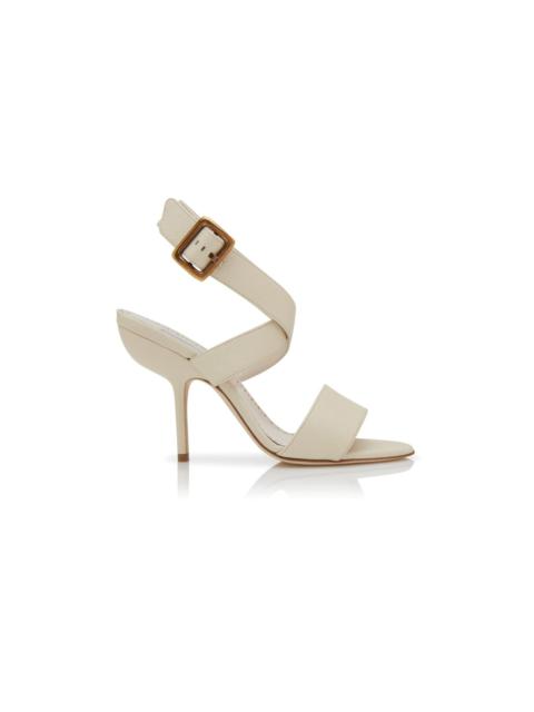Cream Calf Leather Ankle Strap Sandals