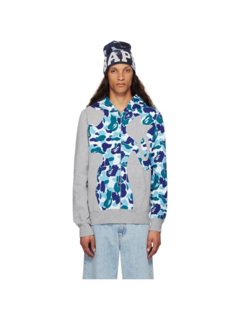 Gray & Blue ABC Camo Patchwork Full Zip Hoodie