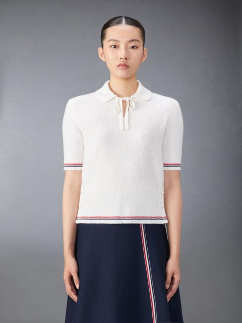 Thom Browne Merino Wool Brushed Tuck Stitch Keyhole Polo