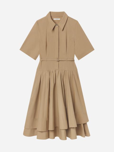 CO Short Sleeve Belted Dress in Cotton Poplin