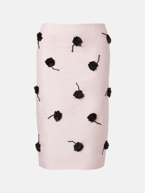 SHUSHU/TONG Floral-appliqué pencil skirt