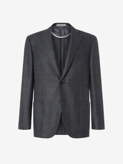 CORNELIANI Melange anthracite grey pure wool jacket with overcheck pattern