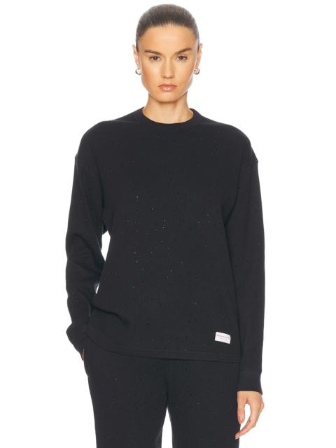 Alexander Wang Crystal Hotfix Waffle Crew Neck Long Sleeve Top