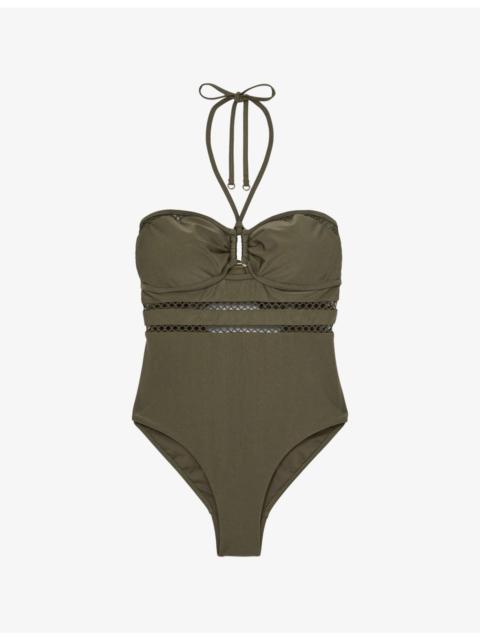 REISS Libby Shimmer Lattice-Trim Stretch-Nylon Bandeau Swimsuit