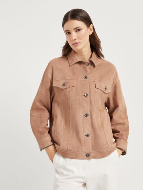 Brunello Cucinelli Couture suede four-pocket jacket with shiny cuffs