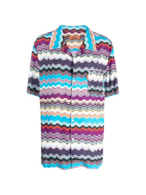 zigzag-woven camp-collar shirt