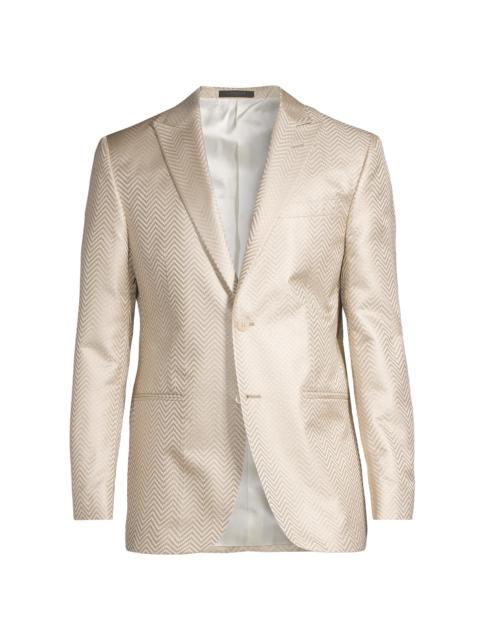 CORNELIANI Men's Silk Chevron Dinner Jacket - Champagne