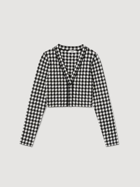 Sandro Cropped gingham knit cardigan