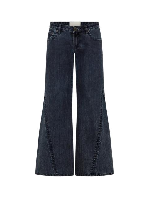 ONE TEASPOON Johnnies Low Waist Wide Leg Flared Denim Jeans - Indigo Blue