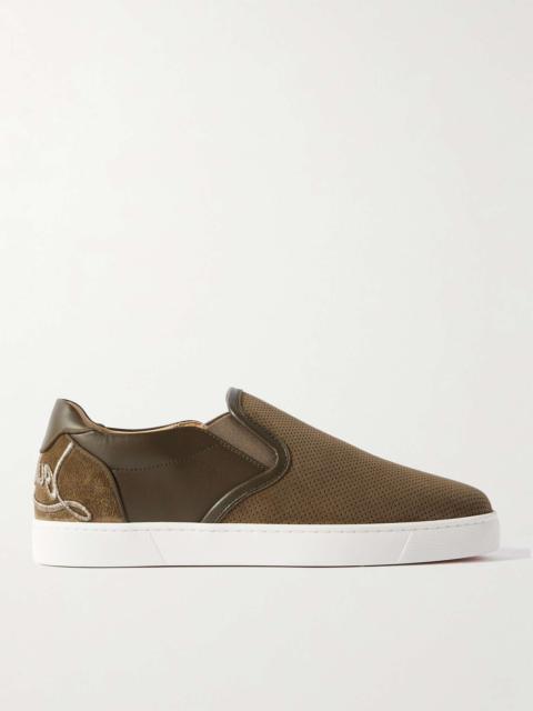 Fun Sailor Leather-Trimmed Perforated Suede Slip-On Sneakers