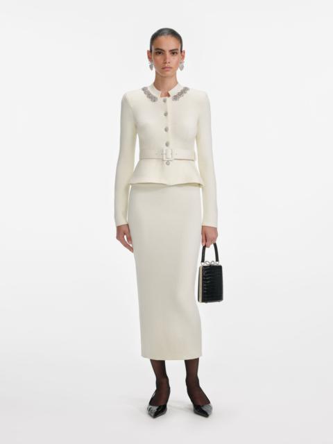 self-portrait Cream Wool Peplum Knit Midi Dress