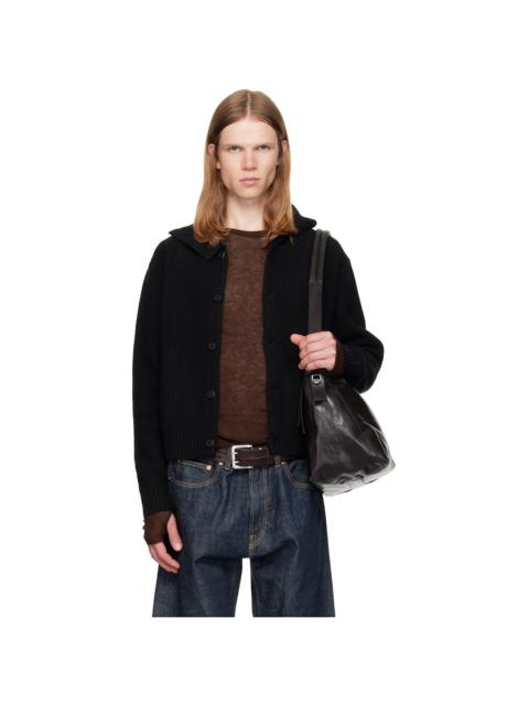 Tonywack Black High Neck Merino Wool Button-Up Cardigan