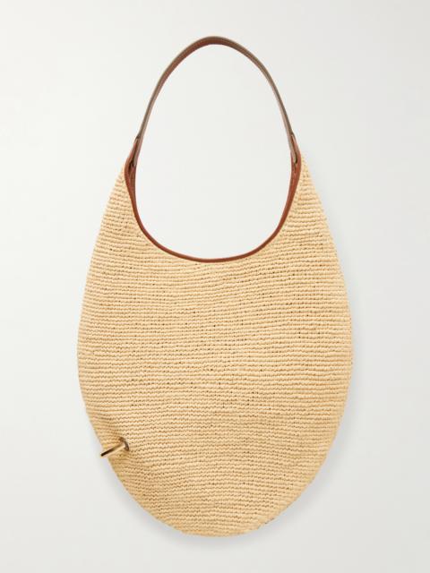 TORY BURCH Pierced Embellished Leather-trimmed Raffia Shoulder Strap