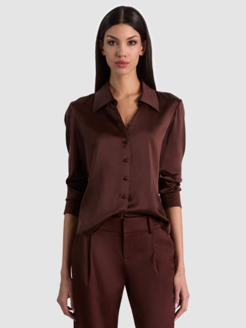 Alice + Olivia WILLA SILK BLOUSE - DARK CHOCOLATE