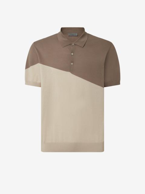 CORNELIANI Walnut/nude button-up Ice cotton polo shirt