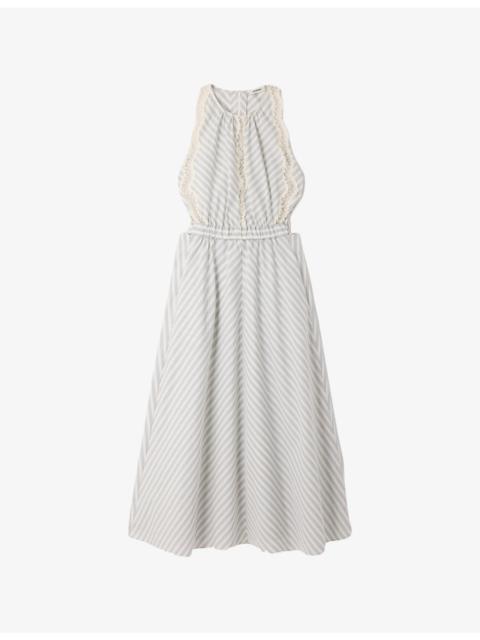 Sandro Striped Contrast-Trim Cotton Maxi Dress
