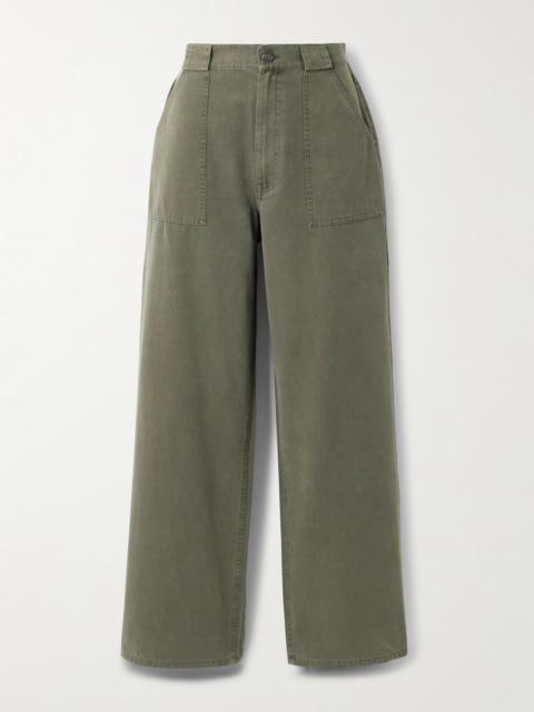 ANINE BING Grayson Cropped Cotton-canvas Wide-leg Pants