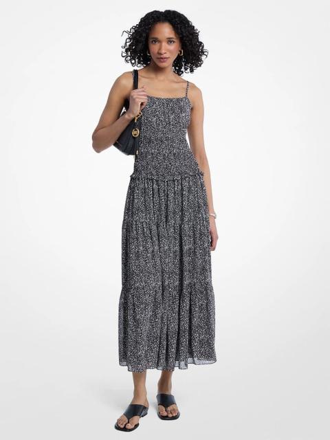 MICHAEL KORS Abstract Print Georgette Smocked Dress