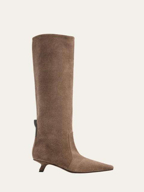 Brunello Cucinelli Suede Comma Heel Knee Boots