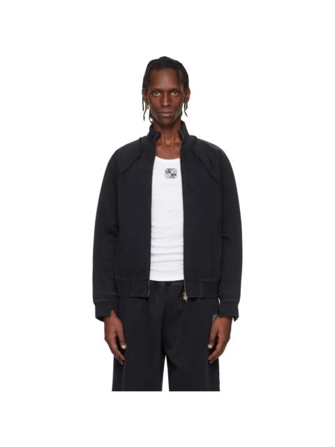 Black Biker Cross Fitted Zip-Up Track Jacket