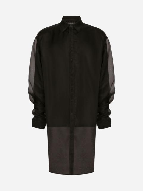 Double oversize shirt in silk satin and organza