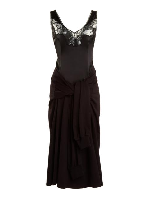 Hybrid Lace-Trimmed Silk Midi Slip Dress black