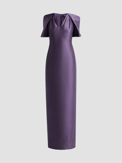 BADGLEY MISCHKA Women's Cape-Sleeve Mikado Column Gown - Plum