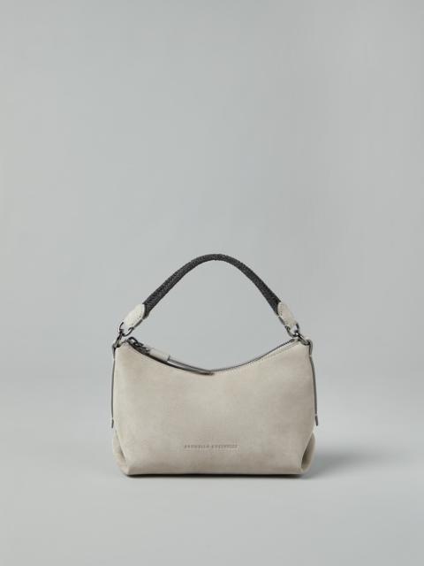 BRUNELLO CUCINELLI Shearling-trimmed textured-leather shoulder bag